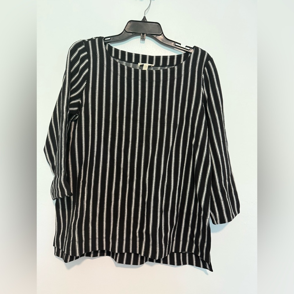 Eileen Fisher Womens Top Striped Size Small 3/4 Sleeve Boat Neck